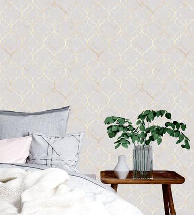 Imagem de Papel de Parede Clássico Marrocos para Quartos e Sala em Tons de Cinza e Gold 10 Metros