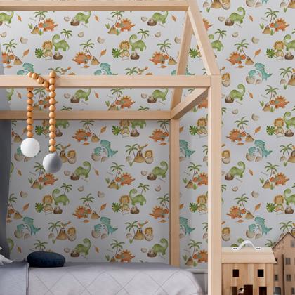 Imagem de Papel de parede Dinossauro infantil Colorido Vivo safari quarto menino Vinilico Auto colante 18m