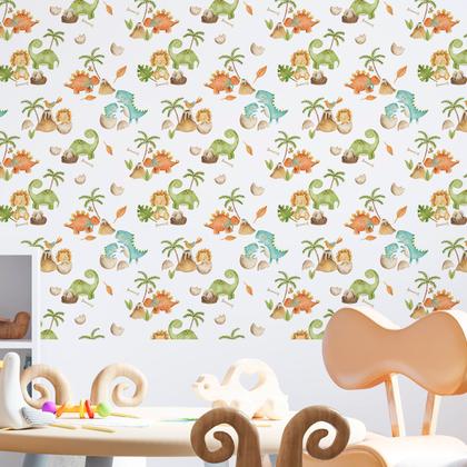 Imagem de Papel de parede Dinossauro infantil Colorido Vivo safari quarto menino Vinilico Auto colante 18m