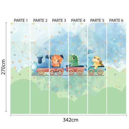 Imagem de Papel de Parede Dinossauro Trenzinho Infantil Aquarela 9m²