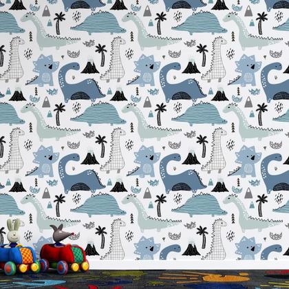 Imagem de Papel de Parede Dinossauros Fofos Azuis