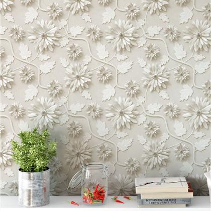 Imagem de Papel De Parede Floral 3d Em Tons Areia - 1,50x0,50m