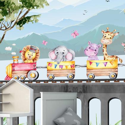 Imagem de Papel de Parede Foto Mural Adesivo Infantil Tema Trenzinho Safari Autocolante 300x450cm