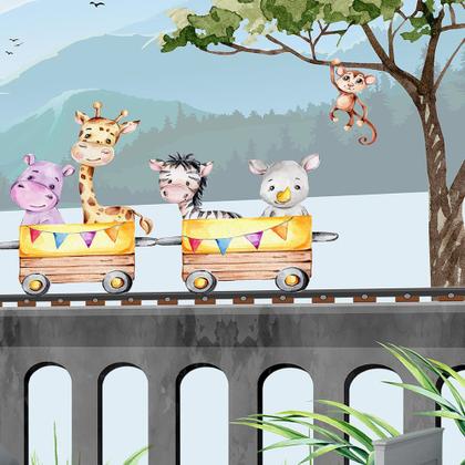 Imagem de Papel de Parede Foto Mural Adesivo Infantil Tema Trenzinho Safari Autocolante 300x450cm