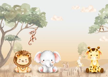Imagem de Papel de Parede Foto Mural Adesivo Safari Baby Aquarela Autocolante 150x250cm