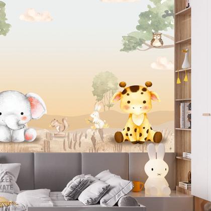 Imagem de Papel de Parede Foto Mural Adesivo Safari Baby Aquarela Autocolante 300x450cm