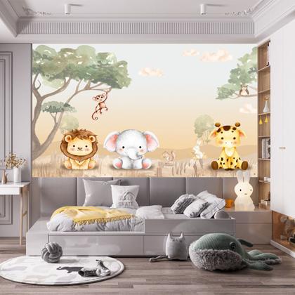Imagem de Papel de Parede Foto Mural Adesivo Safari Baby Aquarela Autocolante 300x450cm