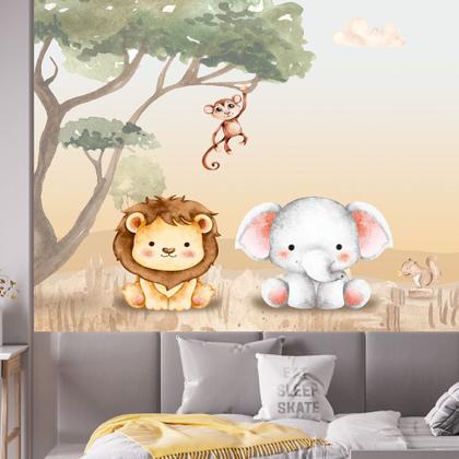 Imagem de Papel de Parede Foto Mural Adesivo Safari Baby Aquarela Autocolante 300x450cm