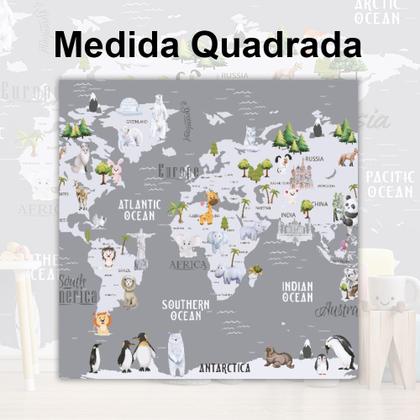 Imagem de Papel de Parede Foto Mural Mapa Mundi Infantil com Animais Autocolante  100x100cm