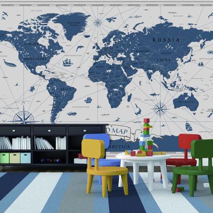 Imagem de Papel de Parede Foto Mural Mapa Mundi Vintage Blue Autocolante  100x100cm