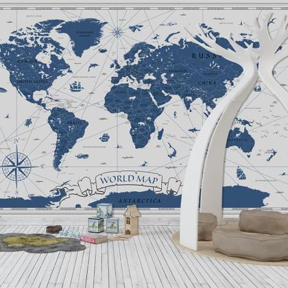 Imagem de Papel de Parede Foto Mural Mapa Mundi Vintage Blue Autocolante 150x250cm