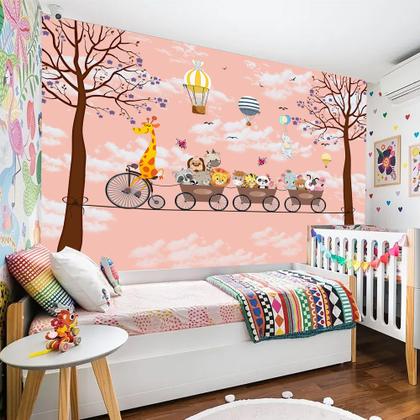 Imagem de Papel de Parede Foto Mural Safari Divertido Animaizinhos em Tons Claros Autocolante 300x450cm