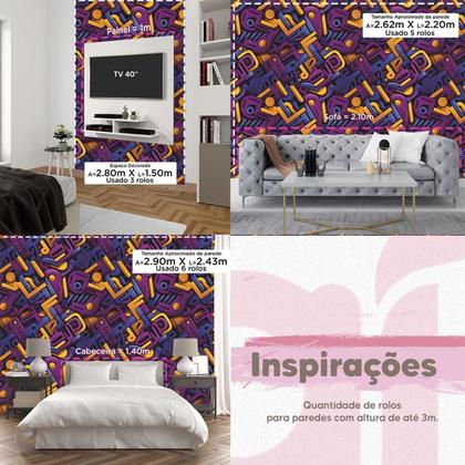 Imagem de Papel de Parede Gamer Grafite Abstrato moderno 3D Roxo amarelo decorativo Vinilico lavavel 12m