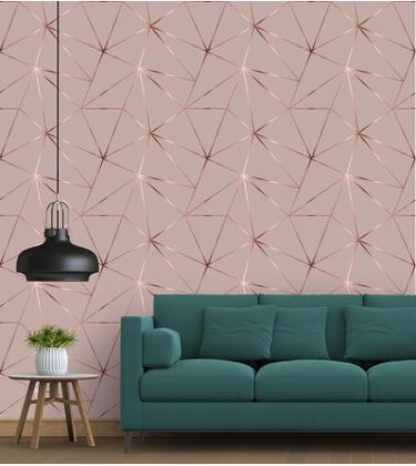 Imagem de Papel de parede Geométrico Rose Gloss Para Quarto E Sala 1 Metro