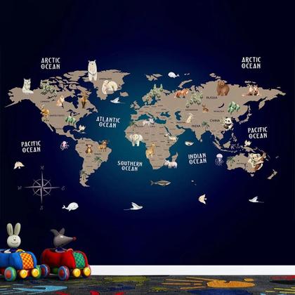 Imagem de Papel De Parede Infantil De Mapa Mundi De Céu Estrelado