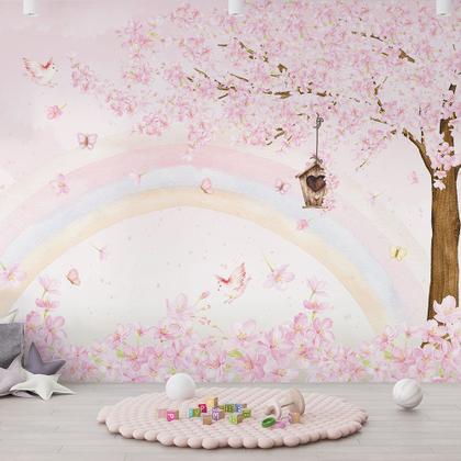 Imagem de Papel de Parede infantil Jardim encantado Arvore e Arcoíris