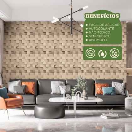 Imagem de Papel de Parede Lavável Adesivo Estilo Cubo De Madeira Natural