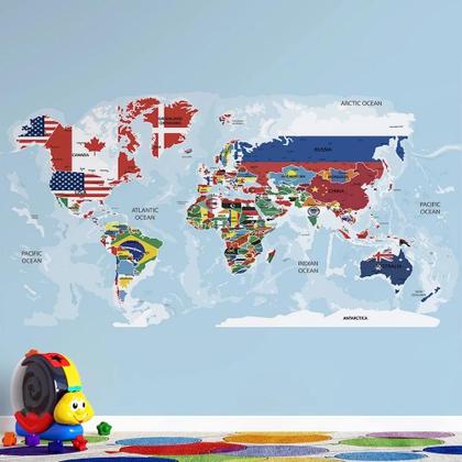 Imagem de Papel De Parede Mapa Mundi Bandeiras