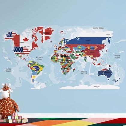 Imagem de Papel De Parede Mapa Mundi Bandeiras