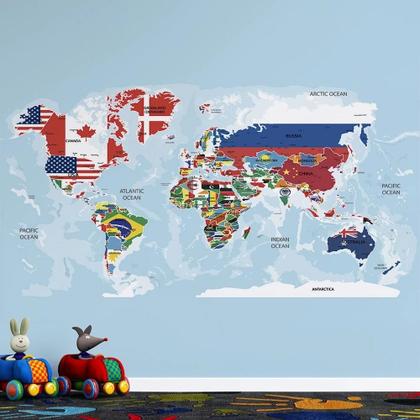 Imagem de Papel de Parede Mapa Mundi Bandeiras