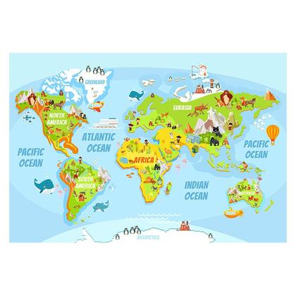 Imagem de Papel de Parede Mapa Mundi Infantil Animais Sala Adesivo - 478pcm