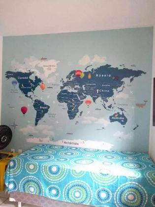 Imagem de Papel de Parede Mapa Mundi Infantil de Balões  tons de azul