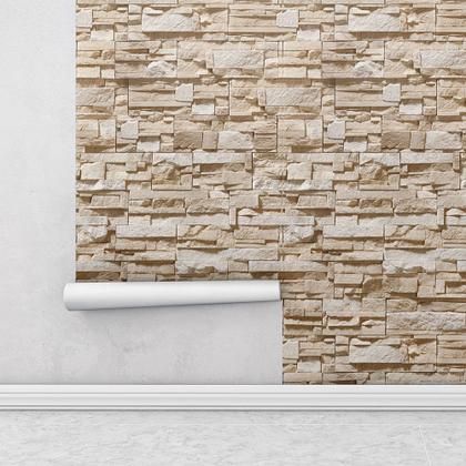 Imagem de Papel de Parede para Quarto e Sala Pedras Canjiquinha e Pedras Palito em Tons de Cinza e Bege 10 Metros