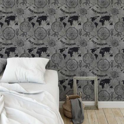 Imagem de Papel De Parede Temático Mapa-múndi Fundo Cinza - 3,00m