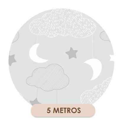 Imagem de Papel de Parede Vinílico Autoadesivo Lavável Nuvem Céu Cinza Estrela Delicado Quarto Infantil Maternidade Bebê