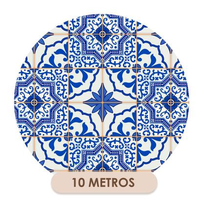 Imagem de Papel De Parede Vinílico Azulejo Português Azul e Branco Cozinha