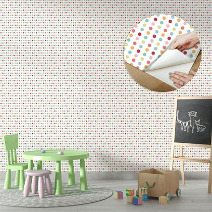 Imagem de Papel de Parede Vinílico Bolinhas Colorida Infantil Quarto Sala 2.5m