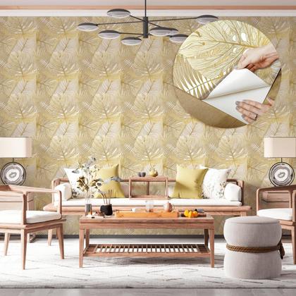 Imagem de Papel De Parede Vinílico Costela Adão Dourada Sala 3m