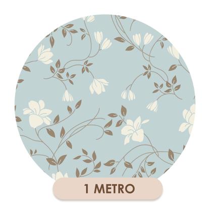 Imagem de Papel de Parede Vinílico Flores Branca Fundo Azul Sala Quarto 1m