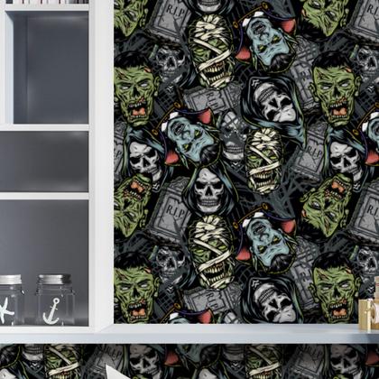 Imagem de Papel De Parede Vinílico Monstro Zumbi Mumia Quarto Teen  2.5m