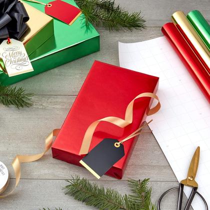 Imagem de Papel de Regalo Navideño Hallmark 3 Rollos 5.5 m Rojo Metálico