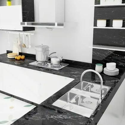 Imagem de Papel Decorativo Adesivo Imita Mármore Preto Lavável Parede
