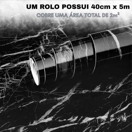 Imagem de Papel Decorativo Adesivo Imita Mármore Preto Lavável Parede