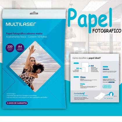 Imagem de Papel Foto Fotográfico Adesivo 220g A4 Multilaser 10 Folhas