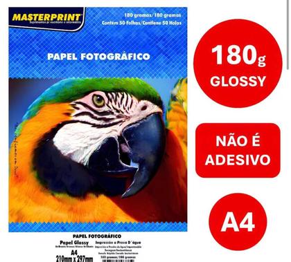 Imagem de PAPEL FOTOGRÁFICO A4 Glossy 180g Masterprint 50 Folhas Brilhante Branco