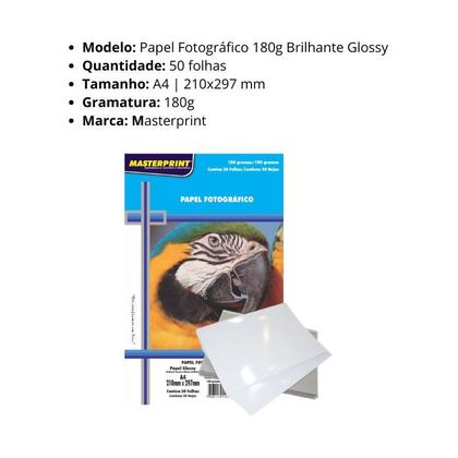 Imagem de Papel Fotografico Inkjet A4 Glossy 180g 50Fls Masterprint