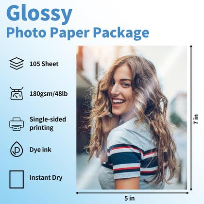 Imagem de Papel fotográfico Reastar 5x7 polegadas 180gsm/48lb 105 folhas brilhante