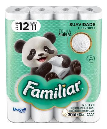 Imagem de Papel Higiênico Familiar 30m Com 12 Unidades Folhas Simples