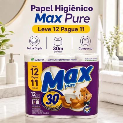 Imagem de Papel Higiênico Folha Dupla Macio 30m Neutro Max Pure 12 Unidades Rolos