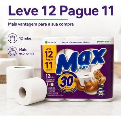 Imagem de Papel Higiênico Folha Dupla Macio 30m Neutro Max Pure 12 Unidades Rolos