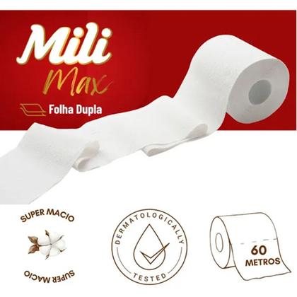 Imagem de Papel Higiênico Folha Dupla Mili 6 Rolos com 60 Metros Max Neutro / Super Macio - Pacote com 360 Metros