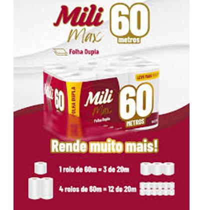 Imagem de Papel Higiênico Folha Dupla Mili 6 Rolos com 60 Metros Max Neutro / Super Macio - Pacote com 360 Metros