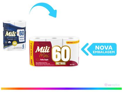 Papel Higiênico Folha Dupla Mili Max - 6 Rolos 60m Imagem de Papel Higiênico Folha Dupla Mili Max