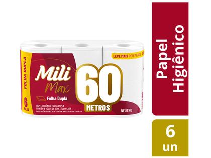 Papel Higiênico Folha Dupla Mili Max - 6 Rolos 60m Imagem de Papel Higiênico Folha Dupla Mili Max