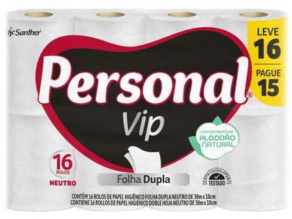 Imagem de Papel Higiênico Folha Dupla Personal Vip 16 Rolos 30m