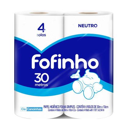 Imagem de Papel Higiênico Folha Simples Fofinho 16 pacotes com 4 rolos de 30 metros